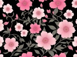 sömlös mönster med rosa blommor på en svart bakgrund foto