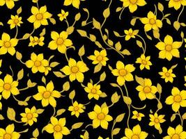 sömlös mönster med gul Färg blommor på en svart bakgrund foto