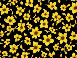 sömlös mönster med gul Färg blommor på en svart bakgrund foto