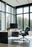 modern kontor interiör med fåtölj ai generativ foto