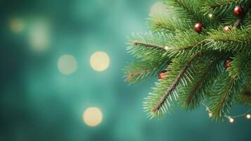 jul grön gran gren med lampor foto