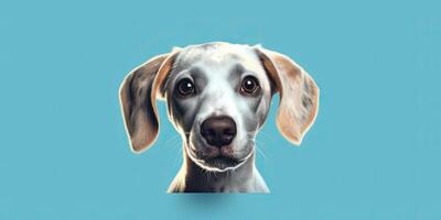 hund porträtt på en minimal blå bakgrund för banderoller ai generativ foto