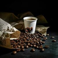 kaffe kopp med kaffe bönor studio stänga upp skott ai generativ foto