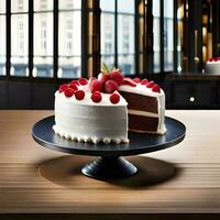 kaka stänga upp i de bakgrund av de firande choklad efterrätt generativ ai foto