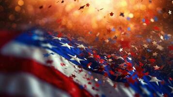 amerikan flagga bakgrund med fyrverkeri. oberoende dag. 4:e av juli. ai genererad foto