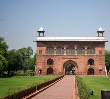 ny delhi, Indien - Maj 31 2023 -arkitektonisk detaljer av lal qila - röd fort belägen i gammal delhi, Indien, se inuti delhi röd fort de känd indisk landmärken foto