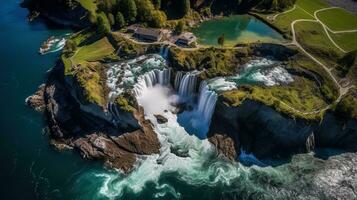 antenn se av de swiss rheinfall från ovan, genererad förbi ai foto