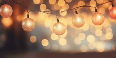 jul krans bokeh lampor över bakgrund. minimalistisk Semester belysning. ai genererad foto