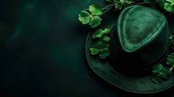 st Patricks med grön hatt på grön pastell bakgrund för baner design, ai generativ foto