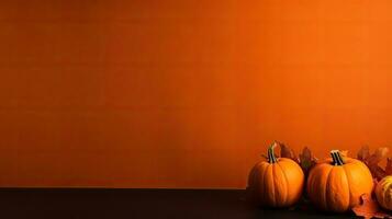 halloween bakgrund med knippa av orange pumpor på läskigt bakgrund, ai generativ foto