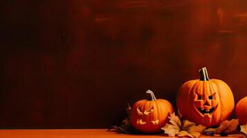 halloween baner begrepp design av knippa av orange pumpor, ai generativ foto