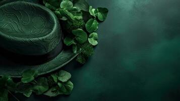 grön hatt och grön löv på grön pastell bakgrund för st patricks, ai generativ foto