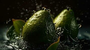 avokado träffa förbi stänk av vatten med perfekt visning vinkel, ai generativ foto