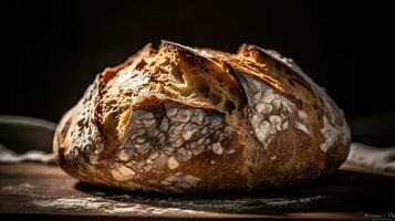 san francisco surdeg bröd på en trä- tabell med en suddig bakgrund, ai generativ foto