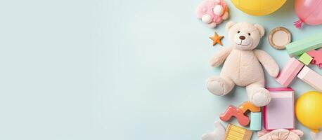 Foto av en söt teddy Björn omgiven förbi färgrik ballonger och Övrig fest dekorationer med kopia Plats
