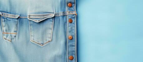 Foto av en par av jeans hängande på en vibrerande blå vägg med kopia Plats med kopia Plats