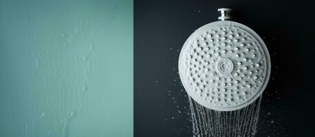 Foto av en dusch huvud med vatten strömmande med kopia Plats