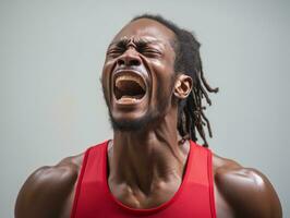 studio skott av ung afrikansk man dynamisk emotionell gester ai generativ foto