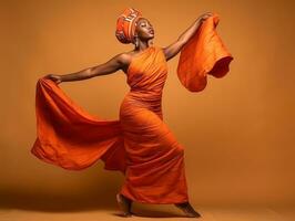 studio skott av afrikansk kvinna dynamisk emotionell gester ai generativ foto