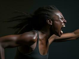 studio skott av afrikansk kvinna dynamisk emotionell gester ai generativ foto