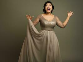 studio skott av plus storlek asiatisk kvinna ai generativ foto
