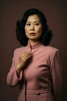 studio skott av asiatisk kvinna dynamisk emotionell gester ai generativ foto