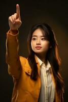 asiatisk kvinna emotionell dynamisk gester ai generativ foto