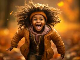 emotionell dynamisk gester afrikansk unge i höst ai generativ foto