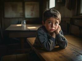 Foto av emotionell dynamisk utgör mexikansk unge i skola ai generativ