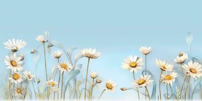 ai genererad. ai generativ. utomhus- natur vild blommor kamomill daisy växt ört- landskap. grafisk konst foto