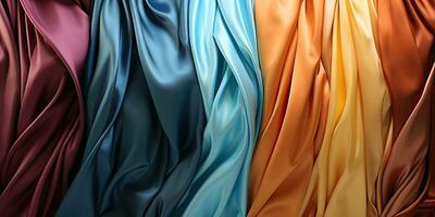 ai genererad. ai generativ. abstrakt satin silke bomull tyg voal textur mönster bakgrund. anbud mjuk kurva former dekoration. grafisk konst foto