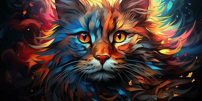 ai genererad. ai generativ. söt skön katt djur- sällskapsdjur vibrerande färger med olja måla dra bakgrund. söt härlig porträtt ansikte. grafisk konst foto