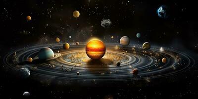 ai genererad. ai generativ. sol- systemet universum galax Plats planeter affisch bakgrund dekoration. grafisk konst foto