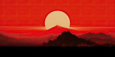 ai genererad. ai generativ. japansk asiatisk minimalistisk landskap bakgrund. natur utomhus- Sol berg solnedgång soluppgång semester äventyr se. grafisk konst foto