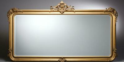 ai genererad. ai generativ. gammal årgång retro antik spegel i guld ram rustik stil. dekoration Hem glas. grafisk konst foto