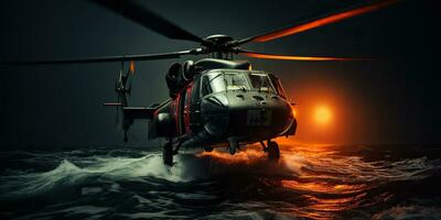 ai genererad. ai generativ. Marin nautisk marin militära helikopter trnsport rädda säker liv kust vakt. grafisk konst foto