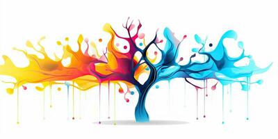 ai genererad. ai generativ. vattenfärg olja måla teckning skiss konst duk av Färg ljus träd. skog natur dekoration affisch bakgrund. grafisk konst foto