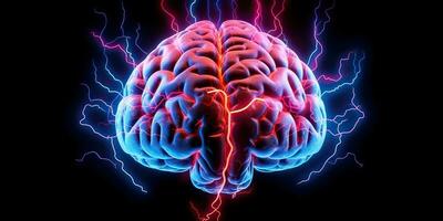 ai genererad. ai generativ. mänsklig neon hjärna huvud vaporwave synthwave retrowave ljus vetenskap systemet utbildning hologram. grafisk konst foto