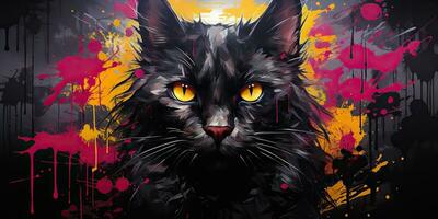 ai genererad. ai generativ. vatten Färg målning teckning skiss av en katt ansikte porträtt. grafisk duk konst däggdjur dekoration bakgrund. grafisk konst foto