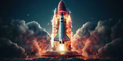 ai genererad. ai generativ. raket rymdskepp shuttle rymdskepp lansera. Plats sgalax universum äventyr utforskning framtida resa vibe. grafisk konst foto