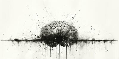 ai genererad. ai generativ. mänsklig hjärna sinne organ bläck skiss graffiti gata vägg konst. grafisk konst foto