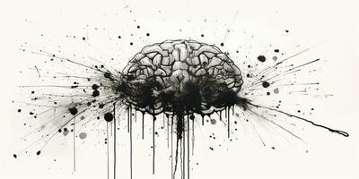 ai genererad. ai generativ. mänsklig hjärna sinne organ bläck skiss graffiti gata vägg konst. grafisk konst foto