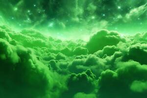 ai generativ tonad himmel grön moln i de blå himmel bakgrund för design magisk fantastisk förtrollade fantasi begrepp foto