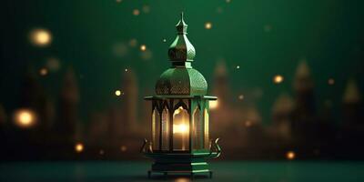 arabicum lykta av ramadan firande bakgrund illustration tillverkad med generativ ai foto