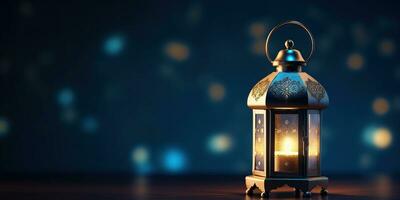 arabicum lykta av ramadan firande bakgrund illustration tillverkad med generativ ai foto