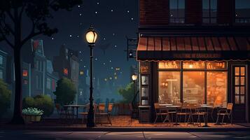 illustration Kafé på de gata natt tillverkad med generativ ai foto