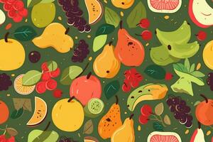 färsk frukt sömlös mönster. ai generativ foto