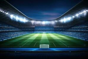 texturerad fotboll spel fält med neon dimma - Centrum, mittfältare. skapas med generativ ai teknologi. foto