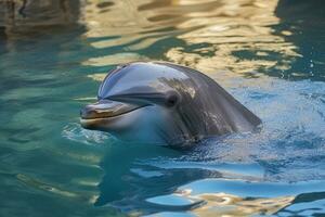 delfiner i natur, nationell geografi, bred liv djur. ai genererad. foto