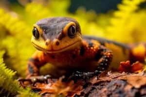 salamander i natur, nationell geografi, bred liv djur. ai genererad. foto